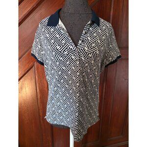Talbots Womens Geometric Print Polo Shirt Size L Cotton & Modal